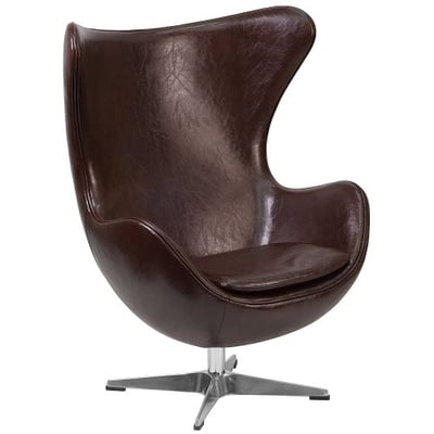 Brown Leather Egg Chair with Tilt-Lock Mechanism
