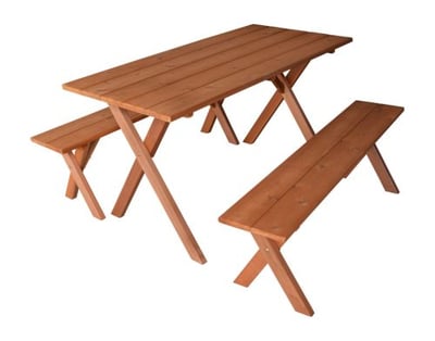 A&L Furniture Cedar 5' Cedar Stain Economy Table w/ 2 benches
