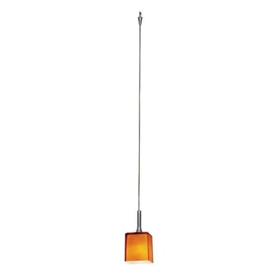 Access Lighting 96918-12V-0-BS/AMB Omega One Light Hermes Square Glass Jack Plug Pendant with Amber Glass Shade, Brushed Steel Finish