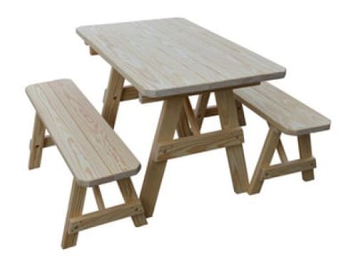 A&L Furniture Pine 4' Traditional Table with 2 Benches
