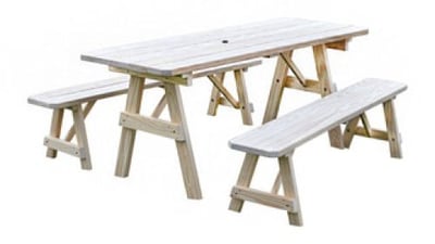 A&L Furniture Pine 6' Traditional Table with 2 Benches