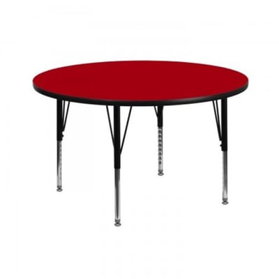 42'' Round Red Thermal Laminate Activity Table - Height Adjustable Short Legs