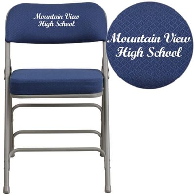 Embroidered HERCULES Series Premium Curved Triple Braced & Double Hinged Navy Fabric Metal Folding Chair