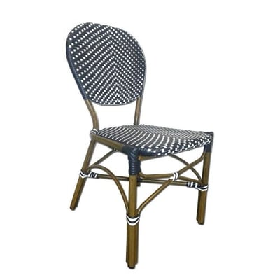 Table in a Bag CBCNNW All-Weather Wicker French Café Bistro Chair with Aluminum Frame, Navy/White