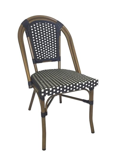 Table in a Bag CBCNW Faux Bamboo All-Weather Wicker Stackable Bistro Chair, Navy with White Accents