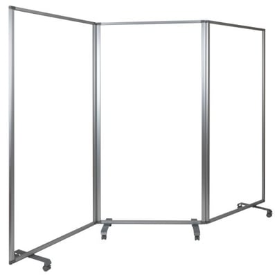 Flash Furniture Transparent Acrylic Mobile Partition with Lockable Casters, 72