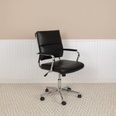 Mid-Back Black LeatherSoft Contemporary Panel Executive Swivel Office Chair