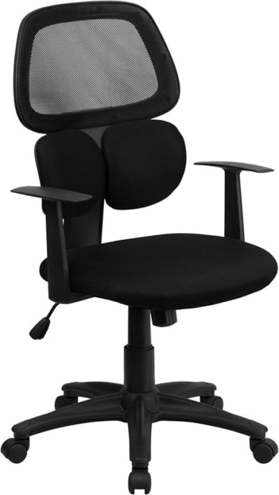 Mid-Back Black Mesh Swivel Task Office Chair with Flexible Dual Lumbar Support and Arms