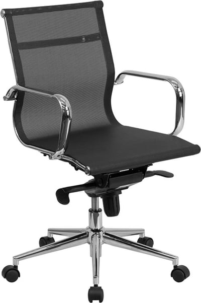 Mid-Back Transparent Black Mesh Executive Swivel Office Chair with Synchro-Tilt Mechanism and Arms