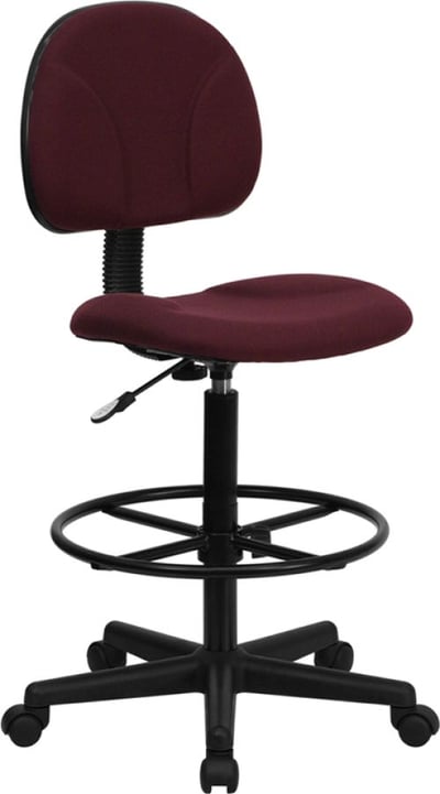 Burgundy Fabric Drafting Chair (Cylinders: 22.5''-27''H or 26''-30.5''H)