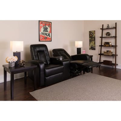 Eclipse Series 2-Seat Reclining Black LeatherSoft Theater Seating Unit with Cup Holders