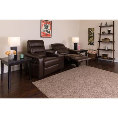 Flash Furniture 2 Seat Futura Series Reclining Leather Theater Seating Unit with Cup Holders, Brown