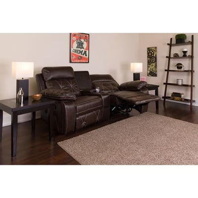 Reel Comfort Series 2-Seat Reclining Brown LeatherSoft Theater Seating Unit with Curved Cup Holders