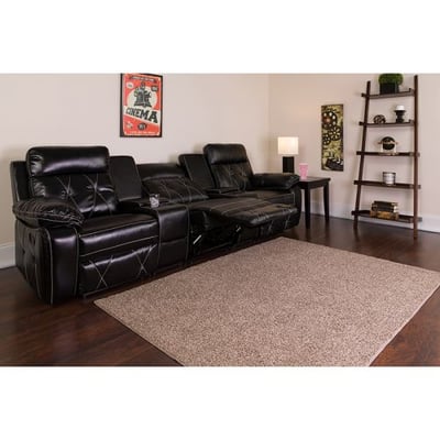 Reel Comfort Series 3-Seat Reclining Black LeatherSoft Theater Seating Unit with Straight Cup Holders