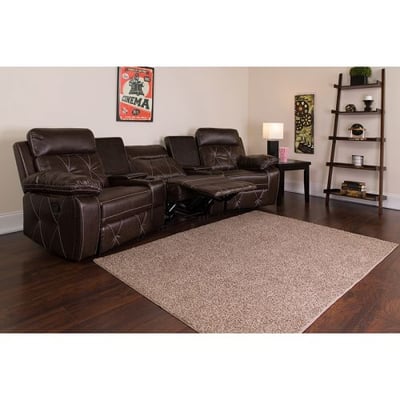 Reel Comfort Series 3-Seat Reclining Brown LeatherSoft Theater Seating Unit with Curved Cup Holders