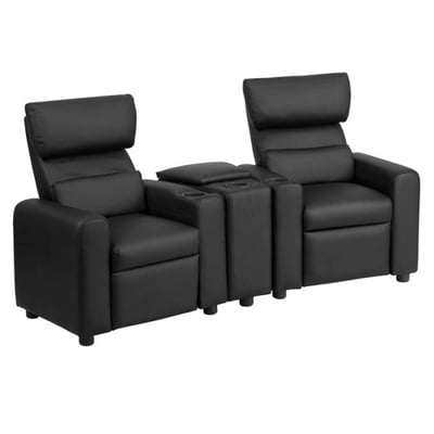 Kid's Black LeatherSoft Reclining Theater Seating with Storage Console