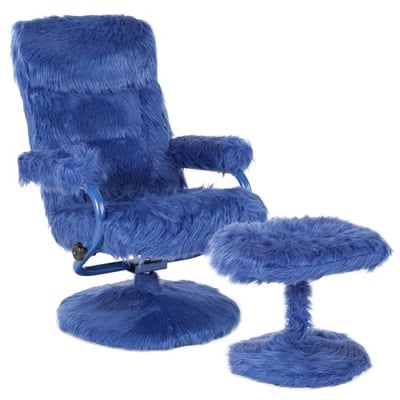 East Side Contemporary Multi-Position Recliner and Ottoman in Navy Fur