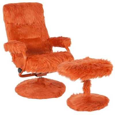 East Side Contemporary Multi-Position Recliner and Ottoman in Orange Fur