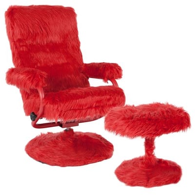 East Side Contemporary Multi-Position Recliner and Ottoman in Red Fur