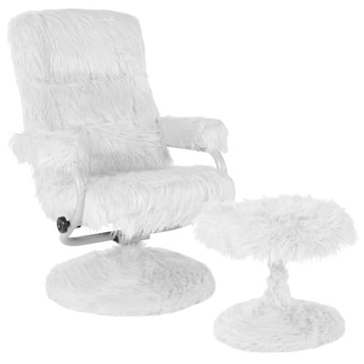 East Side Contemporary Multi-Position Recliner and Ottoman in White Fur