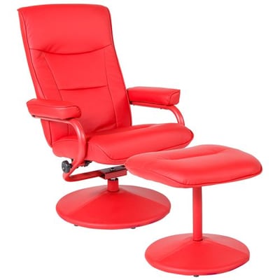 Chelsea Contemporary Multi-Position Recliner and Ottoman in Red Vinyl