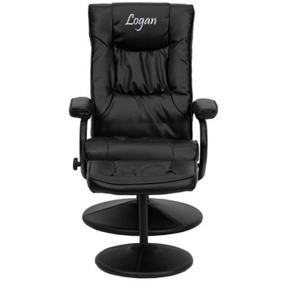 Personalized Contemporary Multi-Position Recliner and Ottoman with Wrapped Base in Black LeatherSoft