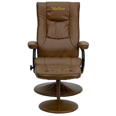 Personalized Contemporary Multi-Position Recliner and Ottoman with Wrapped Base in Palimino LeatherSoft