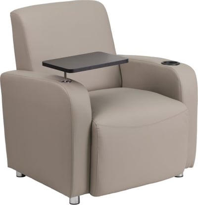 Gray LeatherSoft Guest Chair with Tablet Arm, Chrome Legs and Cup Holder