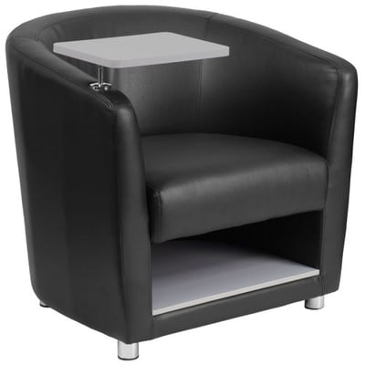 Black LeatherSoft Guest Chair with Tablet Arm, Chrome Legs and Under Seat Storage