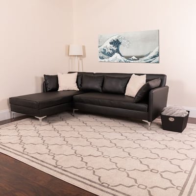 Back Bay Upholstered Accent Pillow Back Sectional with Left Side Facing Chaise in Black LeatherSoft