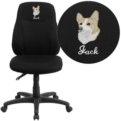 Embroidered Mid-Back Black Fabric Multifunction Swivel Ergonomic Task Office Chair