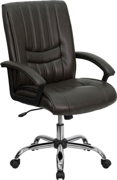 Mid-Back Espresso Brown LeatherSoft Swivel Manager's Office Chair with Arms