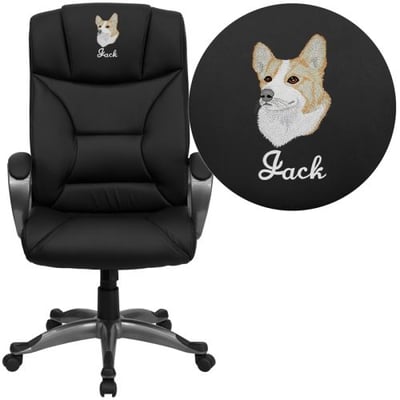 Embroidered High Back Black LeatherSoft Executive Swivel Office Chair with Arms