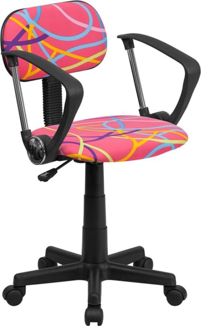 Multi-Colored Swirl Printed Pink Swivel Task Office Chair with Arms