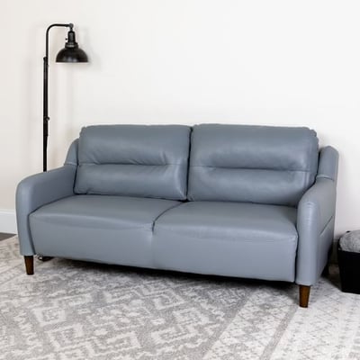 Newton Hill Upholstered Bustle Back Sofa in Gray LeatherSoft