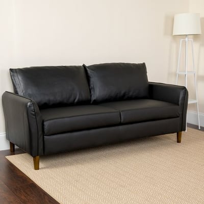 Milton Park Upholstered Plush Pillow Back Sofa in Black LeatherSoft