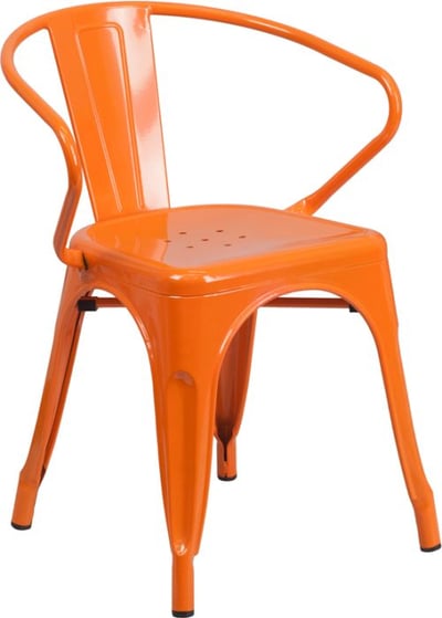Commercial Grade Orange Metal Indoor-Outdoor Chair with Arms