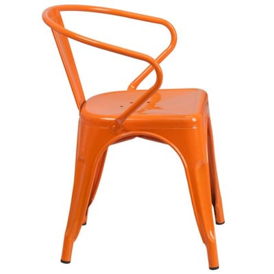 Commercial Grade Orange Metal Indoor-Outdoor Chair with Arms
