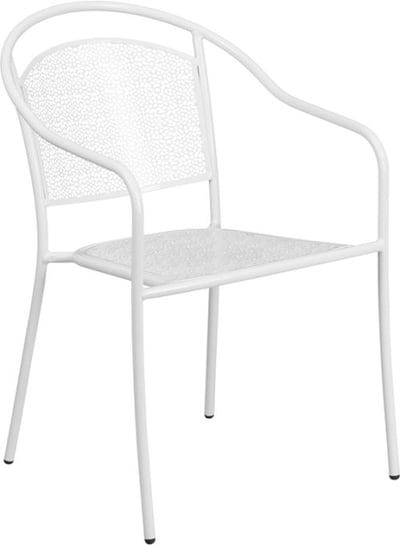 Commercial Grade White Indoor-Outdoor Steel Patio Arm Chair with Round Back