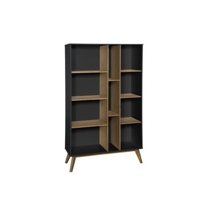 Manhattan Comfort Mid-Century Modern Vandalia Bookcase in Dark Grey and Natural Wood