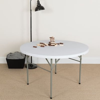 3.97-Foot Round Bi-Fold Granite White Plastic Banquet and Event Folding Table with Carrying Handle