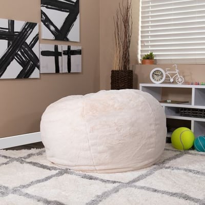 Oversized White Furry Bean Bag Chair for Kids and Adults