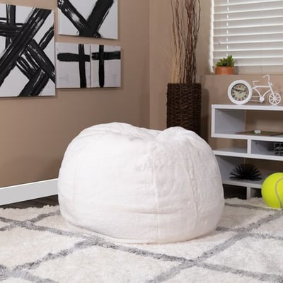 Small White Furry Bean Bag Chair for Kids and Teens