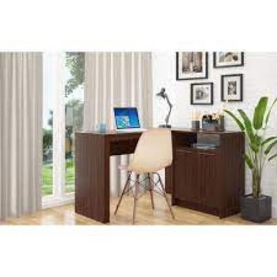 Manhattan Comfort Kalmar L-Shaped Office Desk with Inclusive in Dark Brown