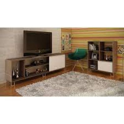 Accentuations by Manhattan Comfort Eye-catching Nacka TV Stand 1.0 with 4 Shelves and 1 Sliding Door in an Oak Frame with a White Door and Feet