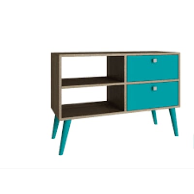 Accentuations by Manhattan Comfort Practical Dalarna TV Stand with 2 Open Shelves and 2-Drawers in Oak and Aqua