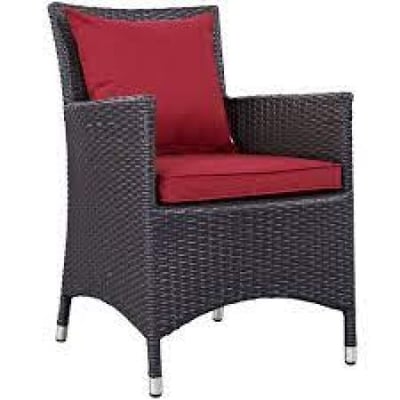Modway Convene Wicker Rattan Outdoor Patio Dining Armchair With Cushion in Espresso Red