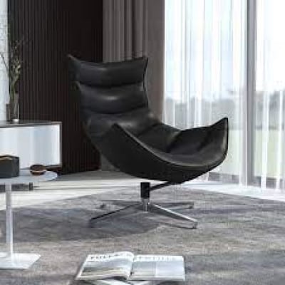 Gray Leather Swivel Cocoon Chair