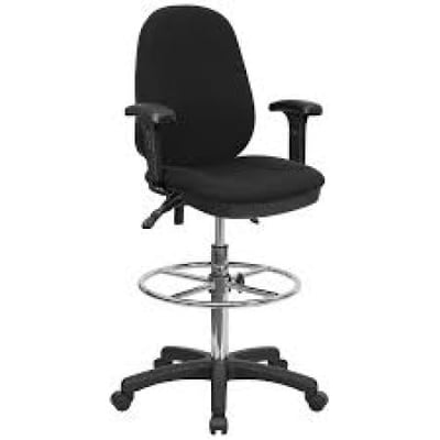 Black Multi-Functional Ergonomic Drafting Chair with Adjustable Foot Ring and Height Adjustable Arms