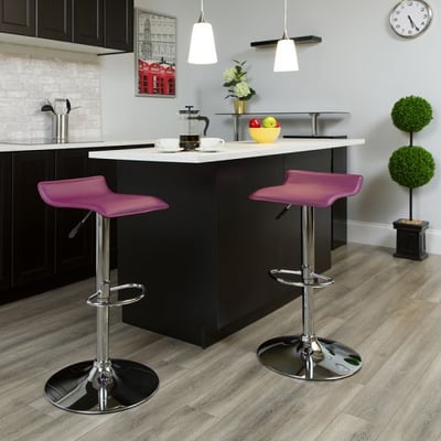 Contemporary Purple Vinyl Adjustable Height Barstool with Solid Wave Seat and Chrome Base